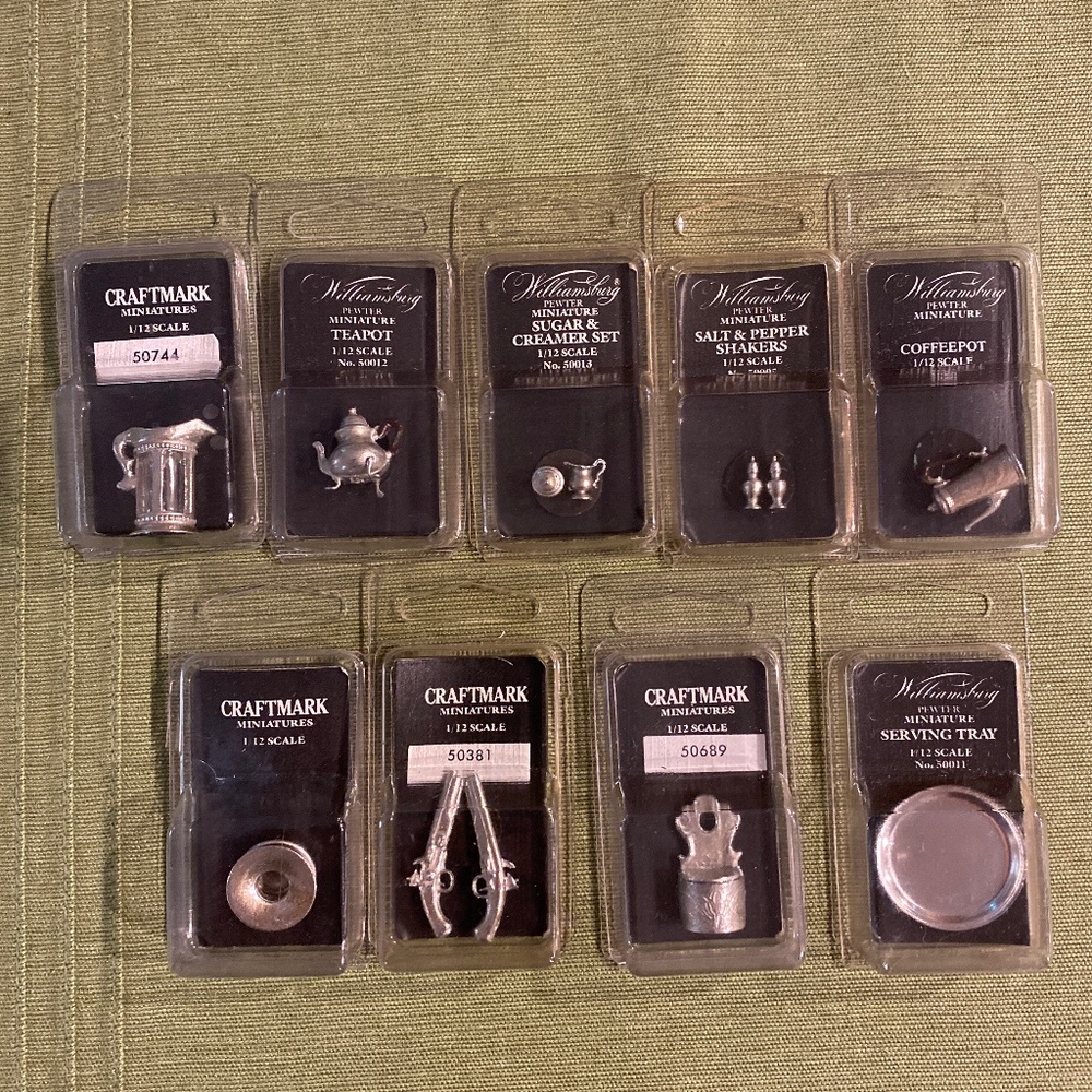 9 Craftmark and Williamsburg Pewter Miniatures Doll House 1/12 Scale